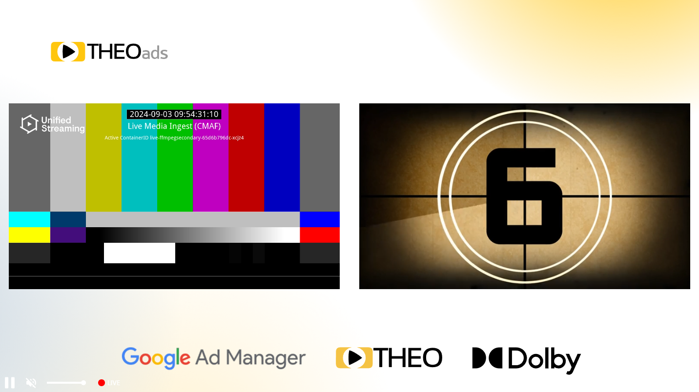 Screenshot of Open Video UI playing an OptiView Ads stream
