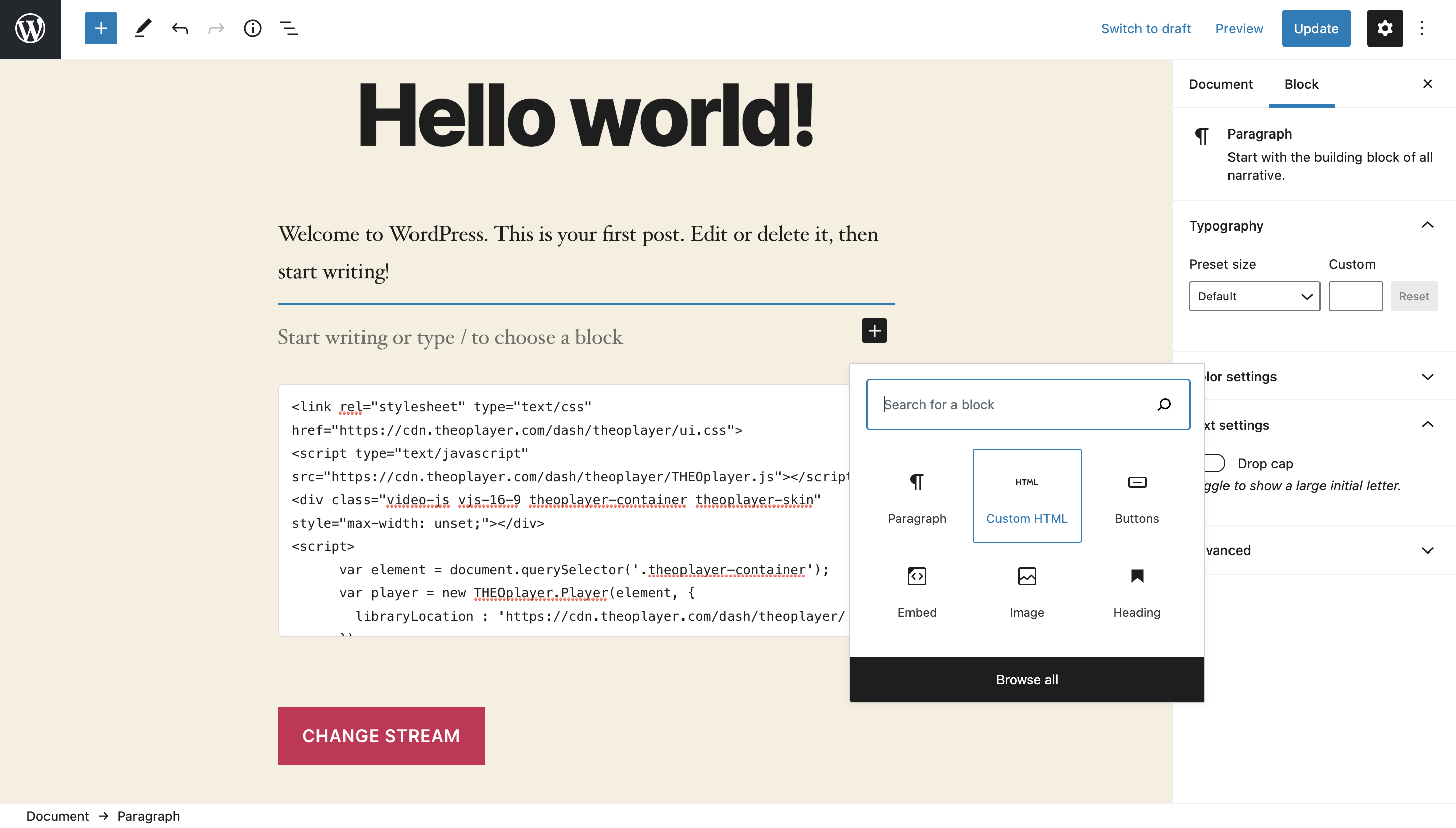 WordPres Custom HTML WordPress Custom HTML