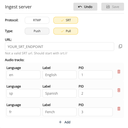SRT Multi-audio example with PIDs