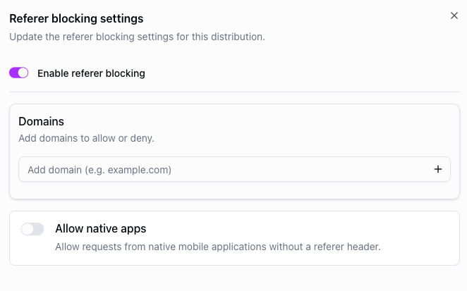 Referrer blocking settings