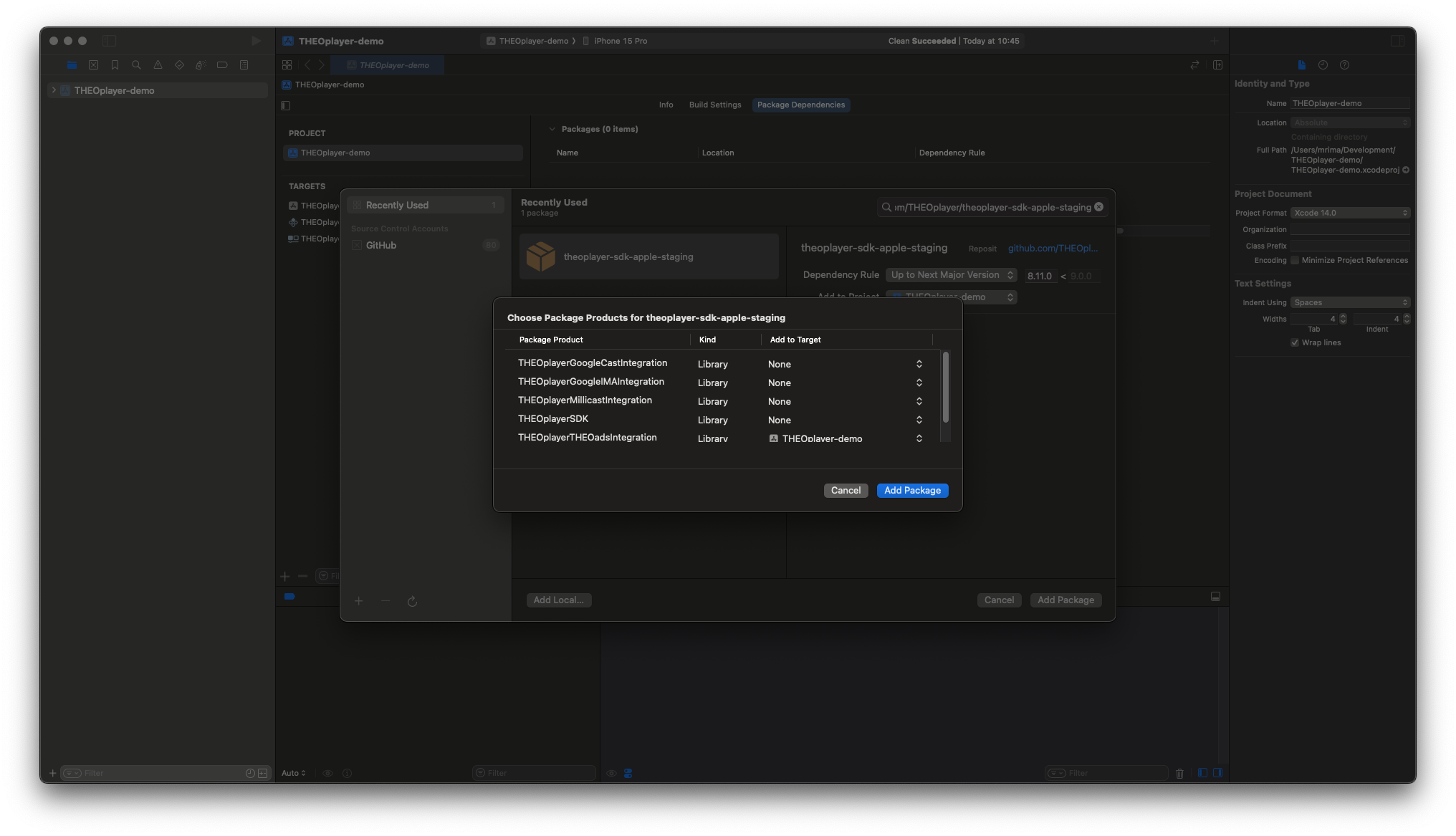 Screenshot of SwiftPM product selection