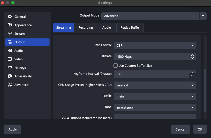 Defining output settings
