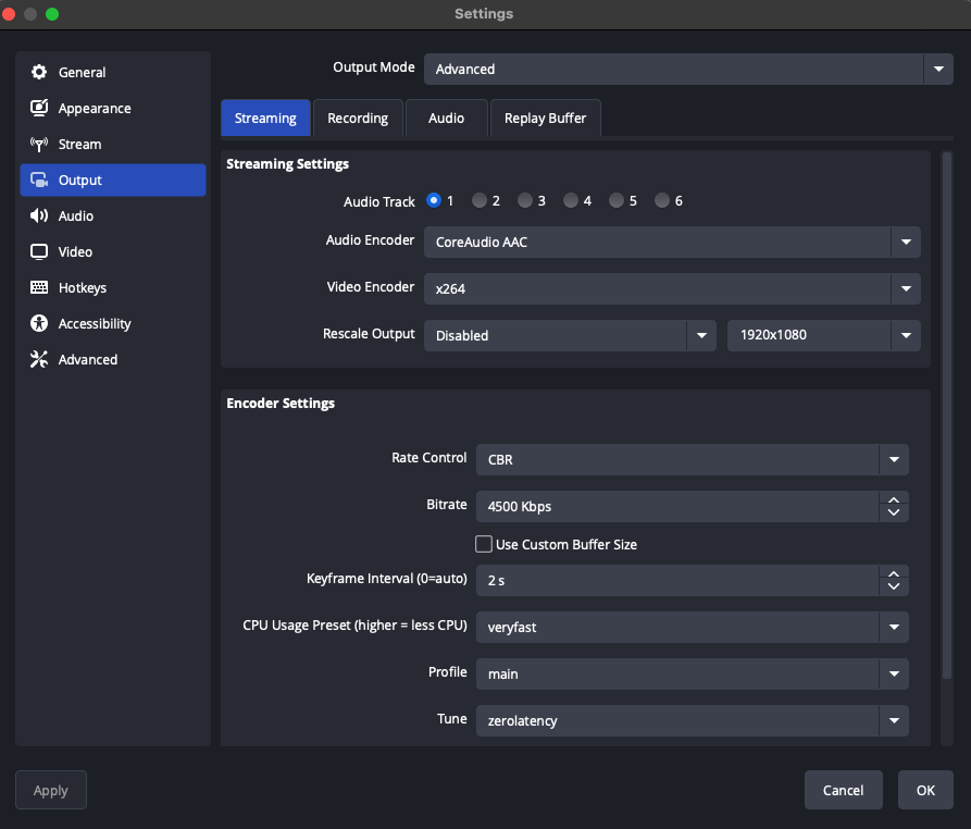 Defining stream settings