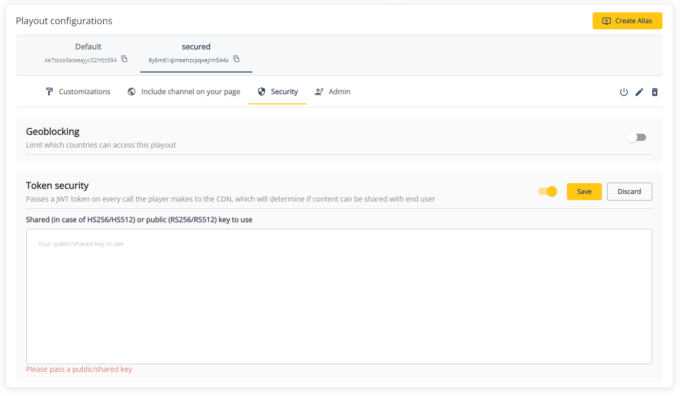 Managing token security in the console