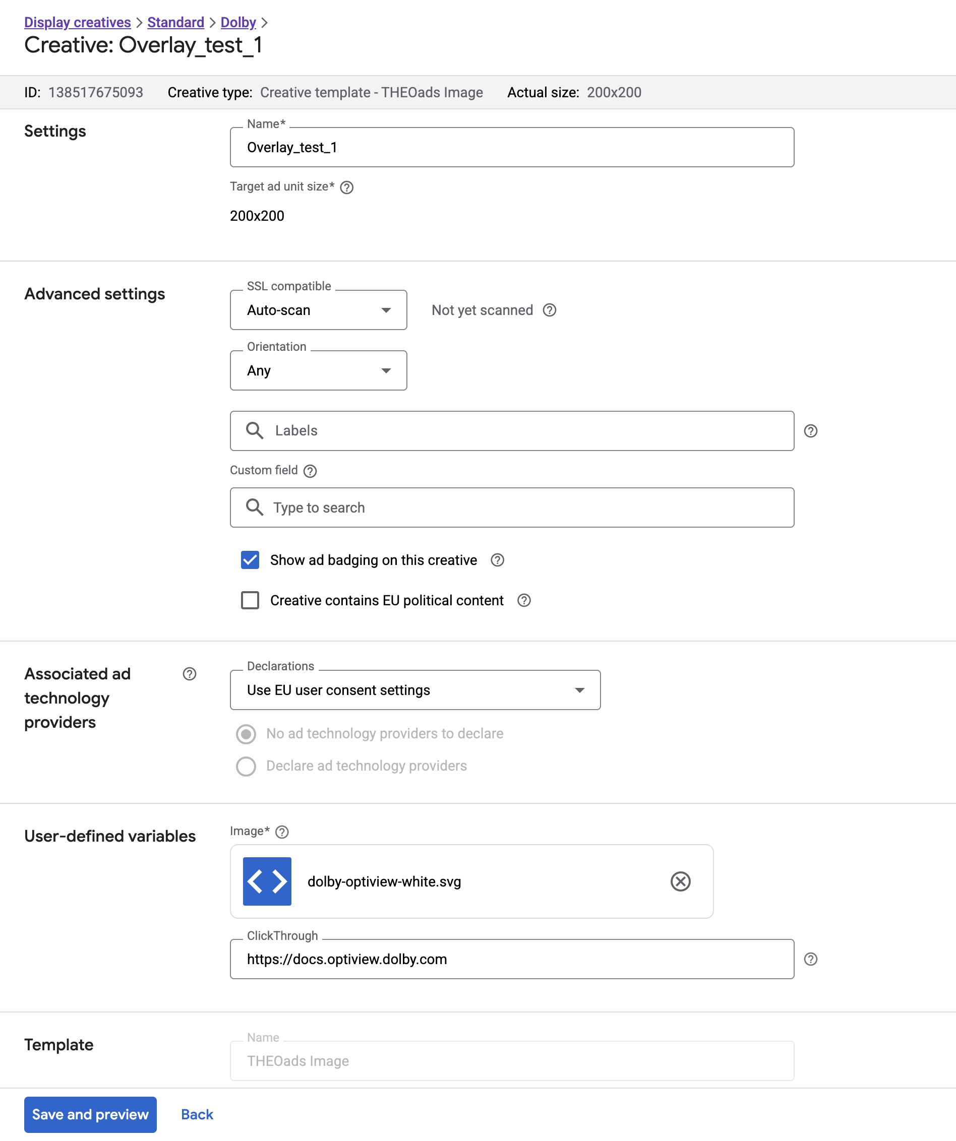 Create custom creative template