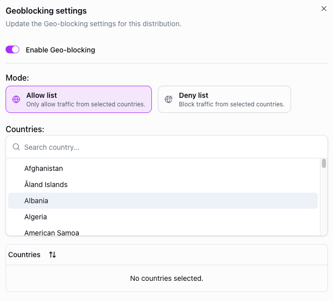 Geo-blocking settings