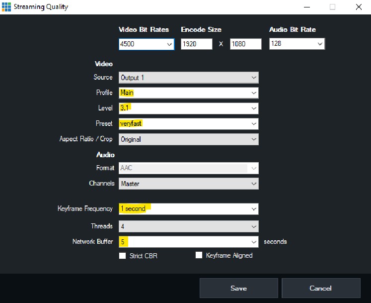 stream quality settings