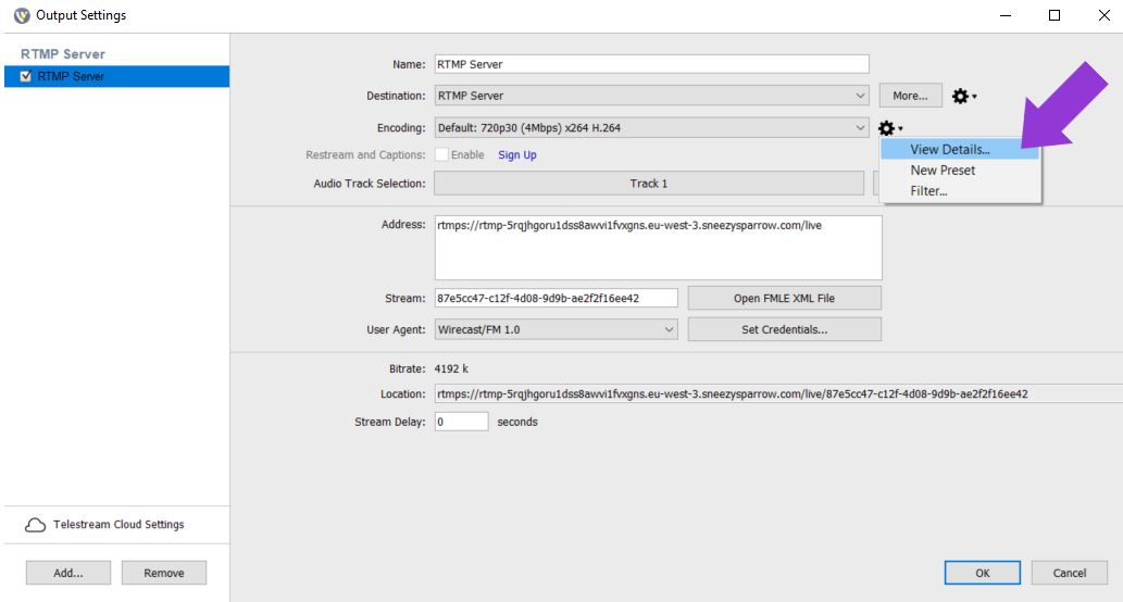 Showing the detailed encoding settings
